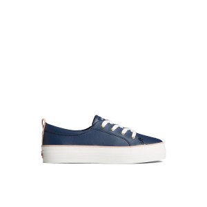 Navy Sperry Crest Vibe Leather Platform Sneaker Sneakers | MATDO-9675