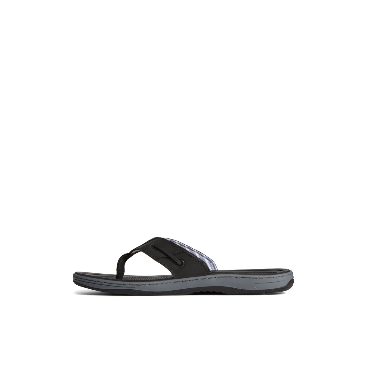 Black Sperry Baitfish Leather Flip Flop Sandals | WYVDS-2403