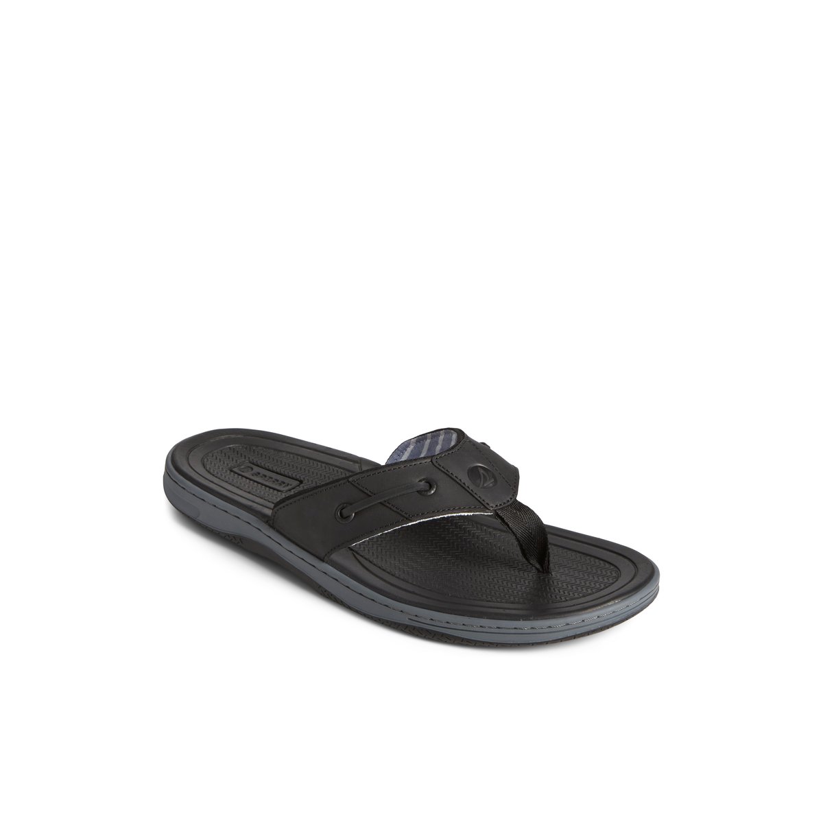 Black Sperry Baitfish Leather Flip Flop Sandals | WYVDS-2403