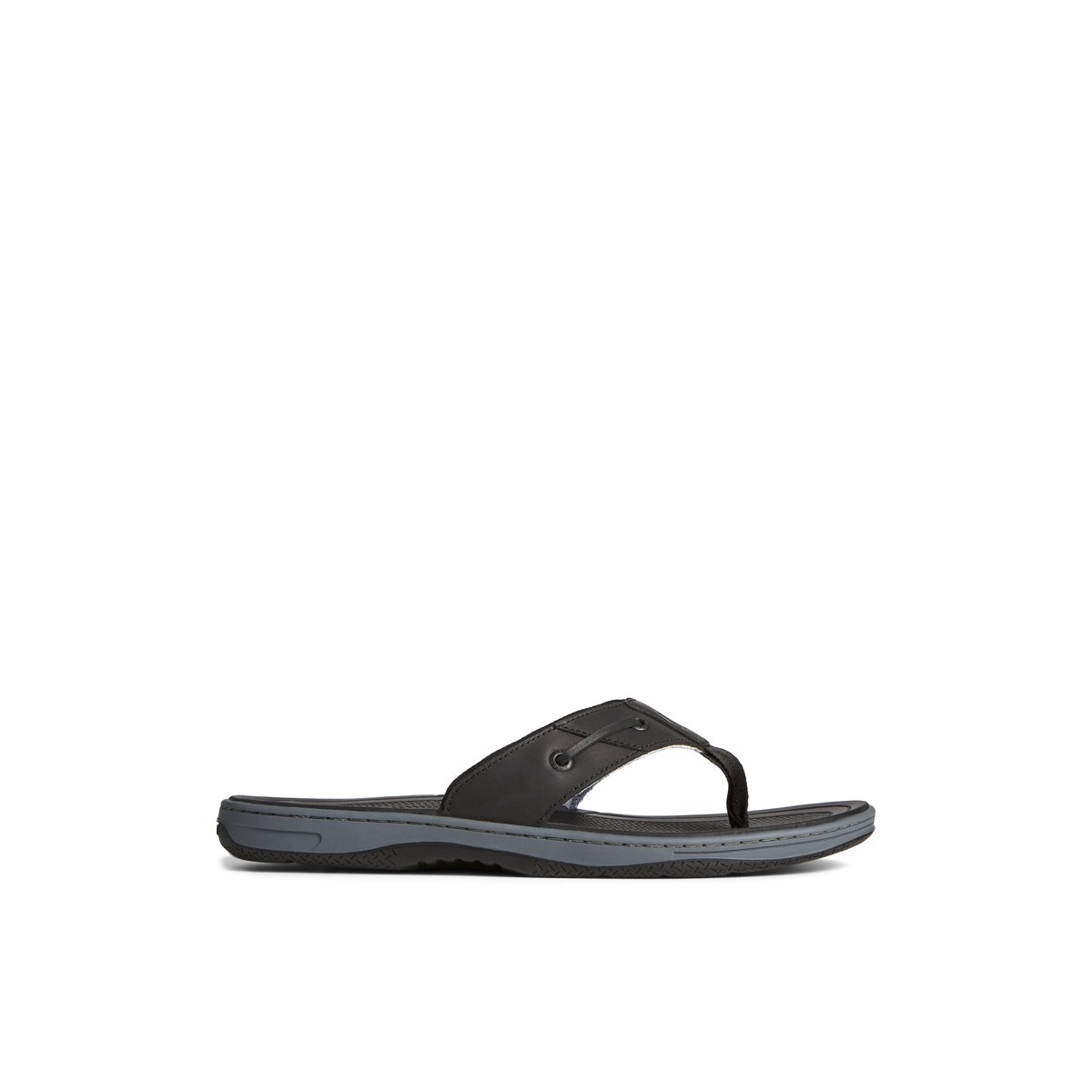 Black Sperry Baitfish Leather Flip Flop Sandals | WYVDS-2403