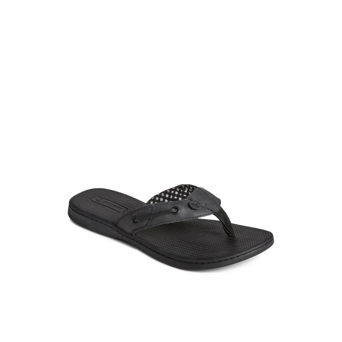 Black Sperry Seafish Leather Flip Flop Sandals | JBFZV-3475