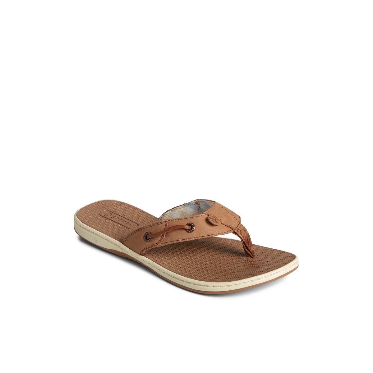 Dark Beige Sperry Seafish Leather Flip Flop Sandals | PBCDK-0459